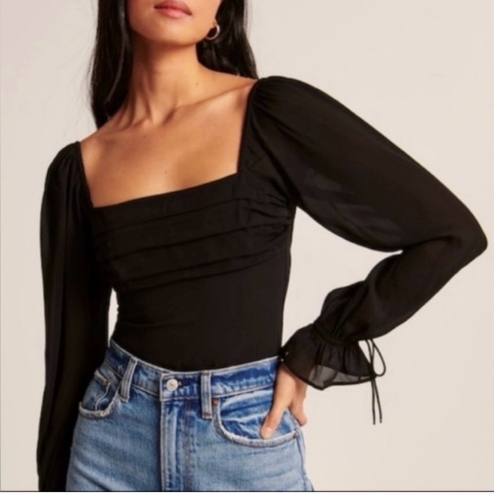 Abercrombie & Fitch Black Puff Sleeve Bodysuit